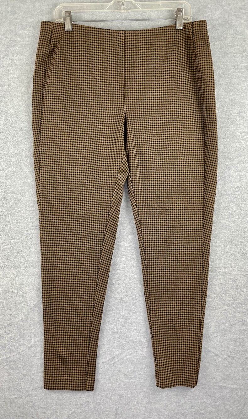 J Jill Ponte Leggings XL Brown/Black Check Slim Leg Pull On Stretch Office